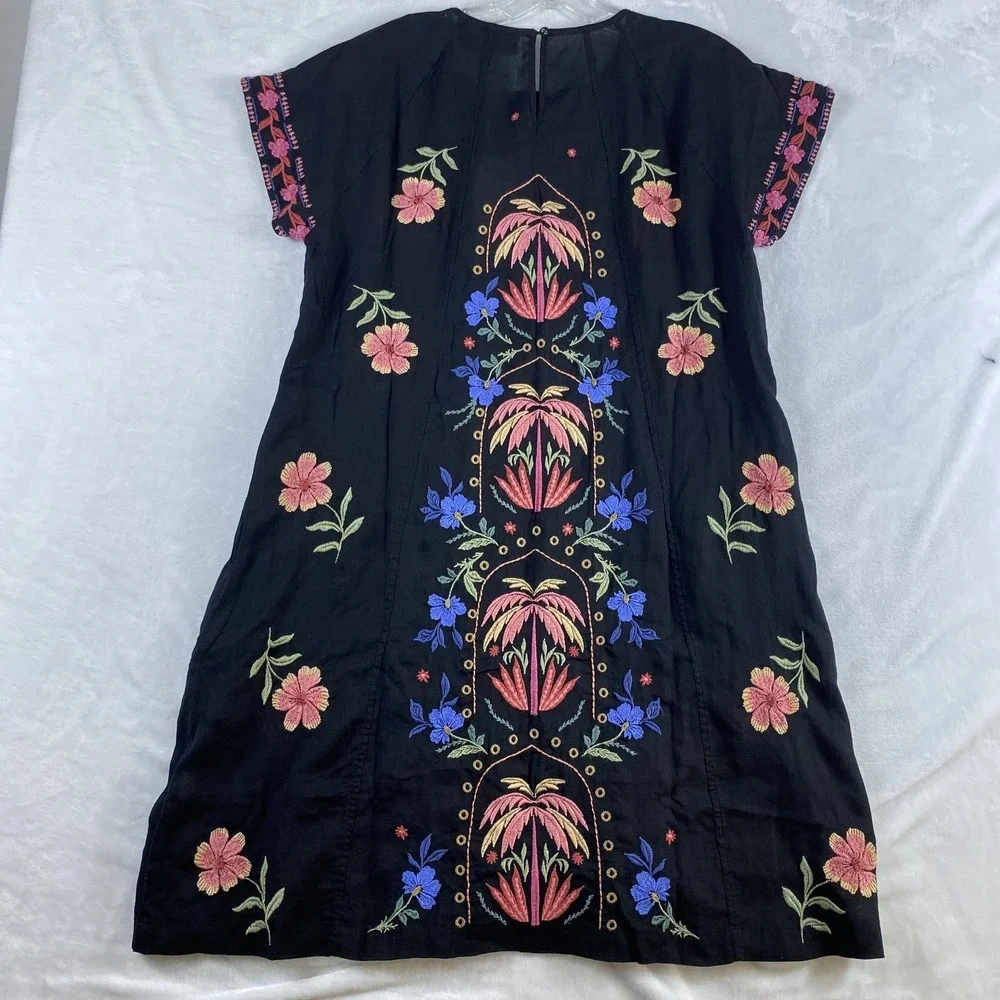 NWT Johnny Was Mini Dress Sz S Black Embroidered Floral Boho Gauzy MSRP $340 - Picture 4 of 16